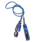 Blue fencing foil cord for epee mask with clamp clear body cable accessory for sparring, showing durable and flexible electric foil.