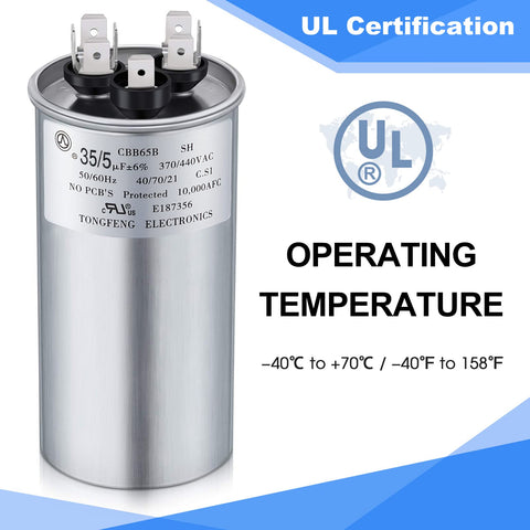 Dual Run Capacitor 35/5 MFD 370V 440V VAC Round For AC Unit Condenser Or Heat Pump Start Capacitor UL Certified