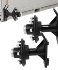 Heavy Duty Shipping Container Wheels Featuring A Bully Solid 8X6.5 Lug Setup close-up of mounting brackets and axles for container use.