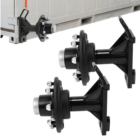 Deadset Heavy Shipping Container Wheels Featuring An Authentic 8X6.5 Lug Spread, black dual axles with bolts for secure mounting.