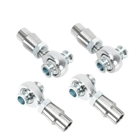 Four Piece Chromoly Rod End Kit Engineered For Hella Smooth Linkage Systems With Rock Solid Angular Movement showing chrome joints.
