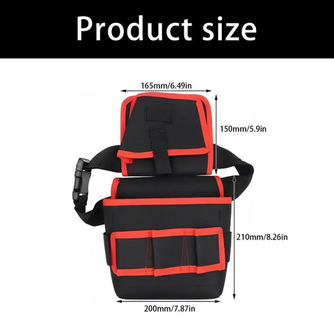 Heavy Duty 360 Swivel Utility Belt With Quick Grab Pockets Ergonomic Waist Tool Pack Jobsite Ready showing product size dimensions.