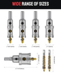 9 Piece Beefy Carbide Hole Saw Kit For Metal, TCT Hole Cutter Set with sizes from 5/8 to 1-3/8 inch and titanium pilot drill bit
