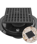 Matte Black 4 Inch Square Shower Drain With ABS Flange For 2 Or 3 Inch Pipe No Fuss Easy Install Low Profile Floor Drain Kit