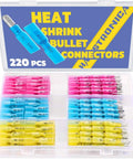 DIY Friendly Heat Shrink Bullet Connectors Kit 220PCS AWG22 10 Male And Female Terminals in open transparent case