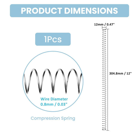 Heavy Duty Compression Spring 12mm OD 0.8mm Wire 304.8mm Length Industrial Grade Built Tough All Weather Rust Resistant Steel Coil diagram