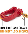 Red Aluminum Alloy Ultra Bow Shackle with Anti-Theft Lock, part of the 30,000 LBS MBS, 10,000 LBS WLL, For Off Road Recovery Bundle