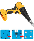Heavy Duty Cordless Electric Rivet Gun With Brushless Motor And Integrated Led Light For 3.2 To 4.8 mm Fasteners viewed at an angle, showcasing its grip and nozzle.