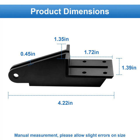Rock Solid Door Jamb Replacement Bracket dimensions shown in black, measuring 4.22in x 1.72in x 0.45in for Lanai screen enclosures.