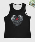 Mens Graphic Tank Top Featuring A Dope Heart Shaped Car Engine Print Breathable Cotton Sleeveless Shirt Made For Gearheads Who Want To Look Fresh Hella Comfy Full Cover Fit 5XL, black with engine design.