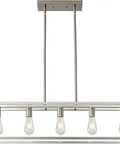 5 Lights Brushed Nickel Farmhouse Island Chandelier For Dining Room And Kitchen Modern Linear Pendant Lighting With Adjustable Rods Killer Look For Bar And Restaurant Spaces – front view