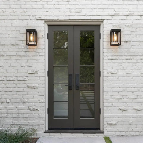 2-Pack Black Outdoor Wall Light Fixtures Exterior Wall Lantern Sconce For Porch And Patio, 9-Inch Tall Wall Mount with Clear Glass Shade