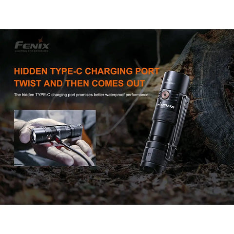800 Lumen USB Rechargeable EDC Flashlight With Dual Switch Tail Light showing hidden Type-C charging port feature