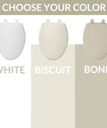 Soft Close Elongated Toilet Seat With Easy Clean Hinges Durable Plastic Build Biscuit Color Made In USA color options