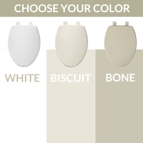 Soft Close Elongated Toilet Seat With Easy Clean Hinges Durable Plastic Build Biscuit Color Made In USA color options
