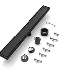24 Inch Matte Black Linear Shower Drain With Hair Catcher And Leveling Feet Rectangle Tile Insert Cover Reversible 2 In 1 Drain