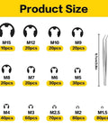 500 Piece Circlips Assortment Kit For DIY And Auto Projects Featuring E Clips And C Clips External Retaining Rings Snap Opening Rings M1.2 To M15 Heavy Duty Carbon Steel Durable Retaining Ring Set size chart with tweezers