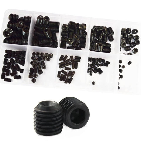 200 Piece Grub Screw Kit M3 M4 M5 M6 M8 Metric Hex Socket Head Cap Screws With Wrenches Durable Alloy Steel Cup Point Hex Drive Assortment Set For Your Home Shop DIY Projects