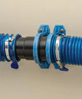 Dust Right Ready-Mount 2.5 Inch Vacuum Hose Fitting Brackets with interlocking teeth and hose connection tool for dust collection.