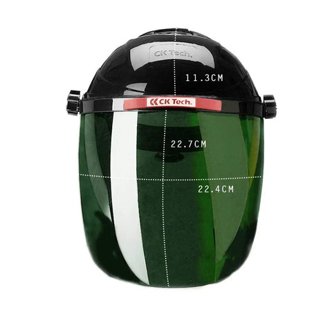 Front view of Auto Darkening Welding Helmet With Shade 9 For Argon Arc And Gas Shielded Welding, Lightweight Yet Rugged Head Mounted Face Shield.