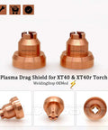Drag Shield 40A For Miller Spectrum 625 X-Treme Plasma Cutter XT40 Torch Kit showing copper build, 2-pack