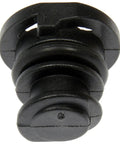 Plastic Oil Drain Plug Direct Replacement For Audi, Seat, And Volkswagen Models shown in black with durable seal close-up.