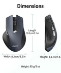Dimensions of Wireless Mouse For Laptop And PC Desktop With 2.4GHz USB Receiver 6 Buttons And 1600 DPI Adjustable For Medium To Large Hands Cordless No Cable Needed Plug And Play shown in front and side views.