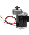 Heavy Duty 24V 450W Brushed Gear Motor Kit With Controller showing motor assembly with black and silver housing and wiring. Works for ebikes.