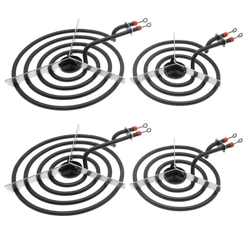 Four Piece Surface Burner Element Replacement Set for GE Hotpoint Stoves 6 Inch WB30X254 and 8 Inch WB30X253 Elements displayed