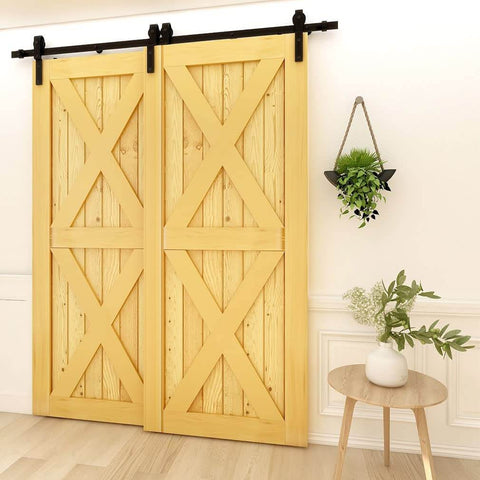 20 Foot Bypass Sliding Barn Door Hardware Kit For Double Doors, Single Track, Flat J Shape Hangers, Quiet Rollers, Carbon Steel