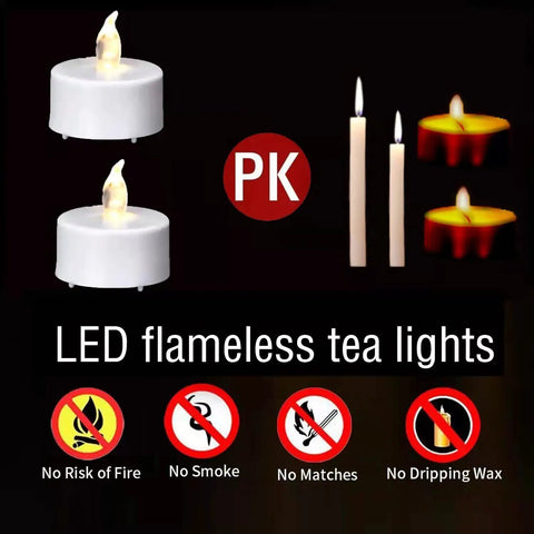 Battery Operated Flameless LED Tea Lights 24 Pack Realistic Flicker Votive Candles For Warm White Ambience display