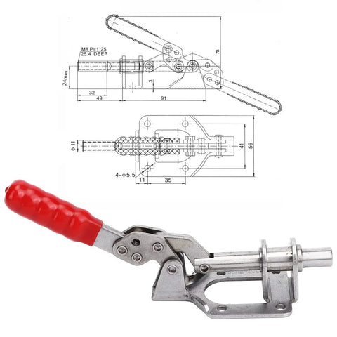 Heavy Duty Stainless Steel Toggle Clamp 136kg Clamping Force With 180 Degree Handle For Equipment Installation Welding Control Panels And Angle Fixtures, with technical drawing