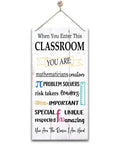 Motivational Classroom Sign Decor For Your Entrance Hanging Wood Sign with uplifting text and rustic design