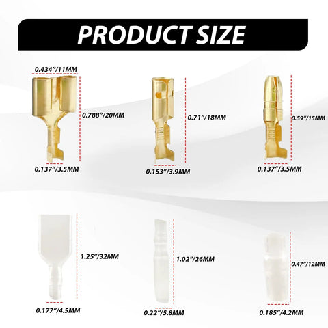 Badass 320 Piece Double Bullet Wire Connectors With Heat Resistant Nylon Sleeves 3.5Mm And 3.9Mm Male Female Brass Crimp Terminals size comparison image.