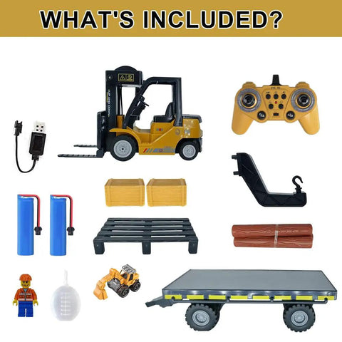 Remote Control Forklift With Flatbed Truck 11 Channel RC Crane Toy With Realistic Lights And Sound Lit 2 In 1 set with accessories