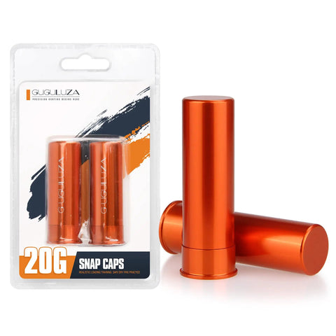 4 Pack Aluminum Snap Caps For 12 Gauge And 20 Gauge Shotguns Safe Dry Fire Training Rounds Reusable Dummy Ammo For Practice No Primers No Explosives Safe To Load Durable Aluminum Construction, package and two loose caps visible