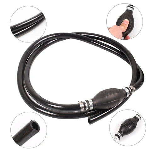 3/8 Inch Nylon Braided Marine Fuel Hose Line With Primer Bulb, 6 Feet, Ethanol Compatible, Low Permeation Fuel Line Assembly With Stainless Clamps For Outboard Boats, RVs, Tractors And Caravans shown with detailed views