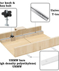 Table Saw Crosscut Sled Kit With Aluminum T Track And UHMW Miter Bars featuring 6-star knob and hex bolt for DIY woodworking