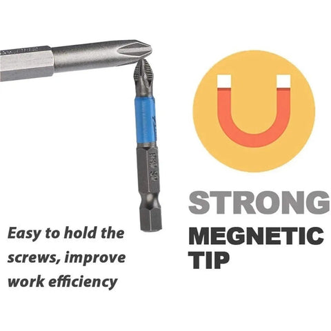 Heavy Duty Magnetic Screwdriver Bits Set With Anti Slip Non Cross Design For Electric Drill And Impact Driver Hand Tools That Hold Screws Tight Without Stripping During Heavy Projects Or Home Repair Jobs, magnetic tip bit