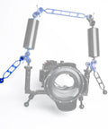 Blue 7 Inch Underwater Aluminum Alloy Extension Arm 2 Pack With Dual Ball Heads And 1 Inch Connector on dive camera rig