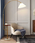 Floor Lamp With Integrated Table Tray And Dual USB Ports Long Arm Reading Light For Bedroom Living Room Or Office Gold Finish