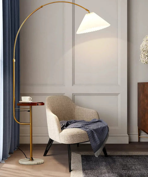 Floor Lamp With Integrated Table Tray And Dual USB Ports Long Arm Reading Light For Bedroom Living Room Or Office Gold Finish