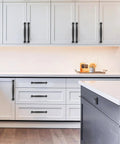 18 Inch Matte Black Appliance Pull Cabinet Hardware Solid Heavy Duty Kitchen Cabinet Pulls for Cupboards and Drawers installed on modern white cabinets