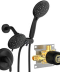 Oversized 2 In 1 Shower Head And Handheld Combo With 6 Spray Settings Including Power Rain Massage Stay Warm Mist And Pause 3 Way Shower Faucet System In Matte Black With Valve Included For Easy Remodel