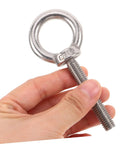 Pro Grade Stainless Steel Eye Bolt M10x60 With Nut And Flat Washer Long Reach threaded rigging gear held in hand.