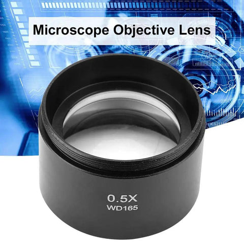 0.5X Auxiliary Stereo Microscope Objective Lens With 48mm Mounting, Long Working Distance Up To 11.21 Inches, Clear Imaging, Replacement Lens For Lab And Inspection Microscopy, Enhances Magnification And Detail on black lens body
