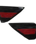 No Sweat Drop In Pair Of Red Rear Bumper Reflectors Covers For Tesla Model 3 And 2019 Plus Fits Model Y 2017 To 2020 showing left and right sides.