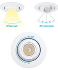 4 Inch LED Gimbal Retrofit Recessed Lighting Kit, Dimmable, 5 CCT Selectable 2700K To 5000K, 9W, CRI90 Eyeball Can Light