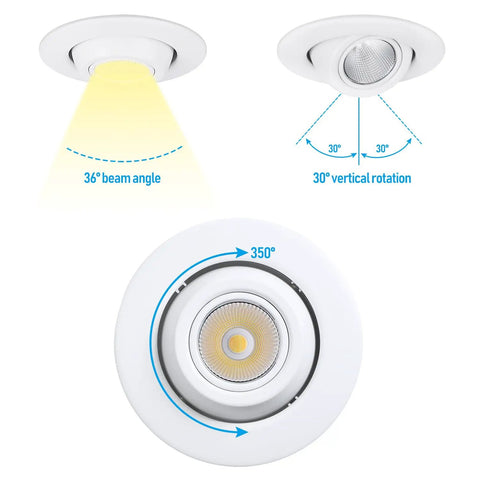 4 Inch LED Gimbal Retrofit Recessed Lighting Kit, Dimmable, 5 CCT Selectable 2700K To 5000K, 9W, CRI90 Eyeball Can Light