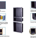 Diagram of Recessed Shower Niche ABS Plastic 16x34 Inch Waterproof Shower Cube With Textured Finish